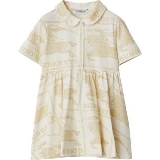 BURBERRY Aggie Logo Text-Print Cotton-Jersey Dress Babies Kids Cream A7905  for sale