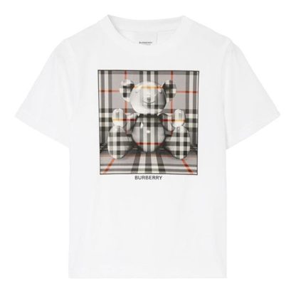 BURBERRY Cedar Thomas Bear T-Shirt Unisex Kids Regular Fit T-Shirts Wht/Gry A1464 for sale