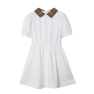 BURBERRY Check Collar Polo Dress Juniors Kids Polo Dresses White A1464 for sale