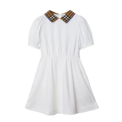 BURBERRY Check Collar Polo Dress Juniors Kids Polo Dresses White A1464 for sale