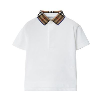 BURBERRY Check Collar Polo Shirt Infants Kids Short Sleeve Polos White A1464 for sale