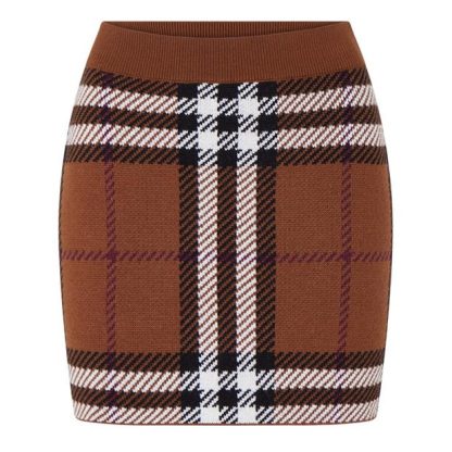 BURBERRY Check Jacquard Mini Skirt Women Birchbrwn A8900  for sale