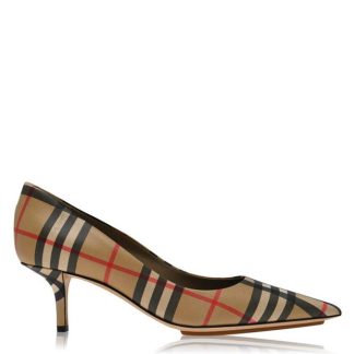 BURBERRY Check Leather Point-Toe Pumps Women Arc Beige A8731  for sale