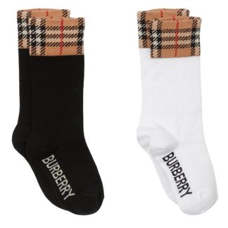 BURBERRY Check Panel Cotton Socks Junior Unisex Blk/ Wht  for sale