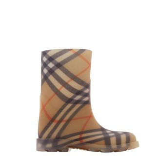 BURBERRY Check Rubber Marsh High Boots Juniors Kids Wellingtons Beige  B9368 for sale