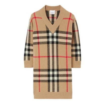 BURBERRY Check Wool Cashmere Sweater Dress Kids Arc Beige A7026  for sale