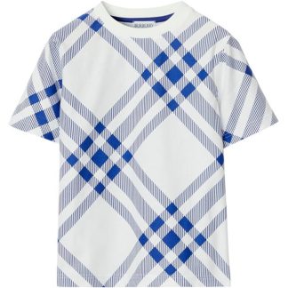 BURBERRY Checked Cotton T-Shirt Juniors Kids Knght/Whtb8273  for sale