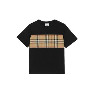 BURBERRY Children'S Cedar Check Panel T Shirt Kids Regular Fit T-Shirts Black A1189 for sale