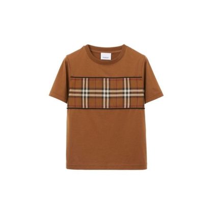 BURBERRY Children'S Cedar Check Panel T Shirt Kids Regular Fit T-Shirts Drk Brwn A8900 for sale