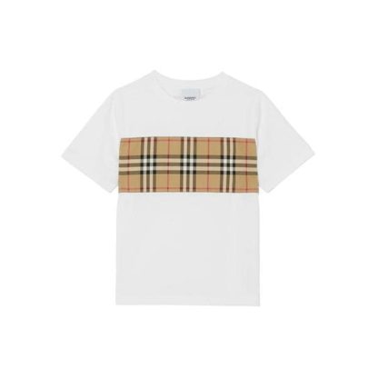 BURBERRY Children'S Cedar Check Panel T Shirt Kids Regular Fit T-Shirts White A1464 for sale