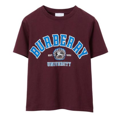 BURBERRY College Logo T-Shirt Junior Kids Regular Fit T-Shirts Deep Maroon for sale