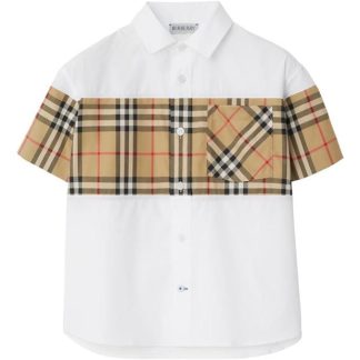 BURBERRY Devon Check Panel Shirt Kids White A1464  for sale