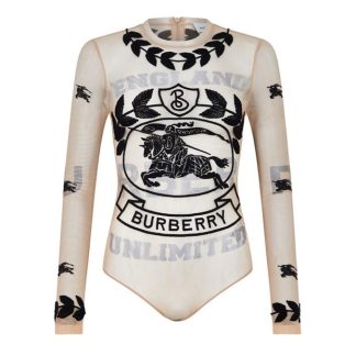 BURBERRY Ekd Embroidered Tulle Bodysuit Women Camel A1420  for sale