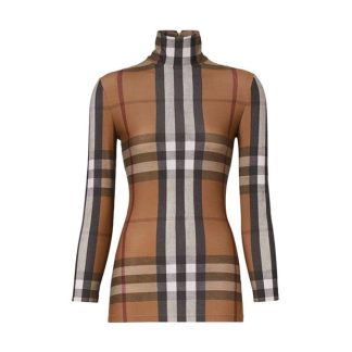 BURBERRY Emery Check Long Sleeve Top Women Birchbrwn A8894  for sale