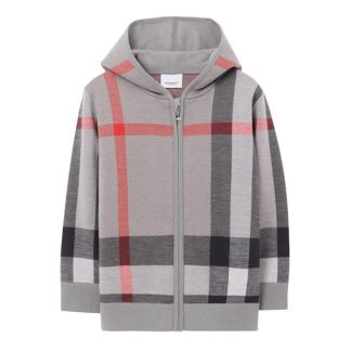 BURBERRY Gerard Zip Hoodie Boys Kids Gry Chck B6161  for sale