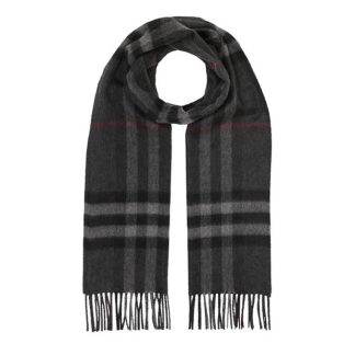 BURBERRY Giant Icon Check Cashmere Scarf Unisex Scarves Charcoal A1208 for sale