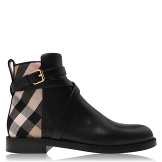 BURBERRY House Check And Leather Ankle Boots Women Blk Arcb A7626  for sale