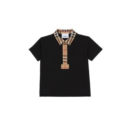 BURBERRY Johannes Micro Check Polo Shirt Kids Short Sleeve Polos Black A1189 for sale