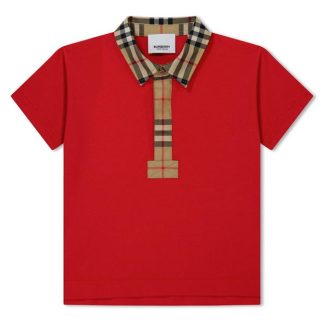 BURBERRY Johannes Micro Check Polo Shirt Kids Short Sleeve Polos Red A1460 for sale