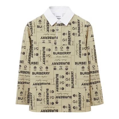 BURBERRY Label Print Cotton Polo Shirt Unisex Arc Beige A7168  for sale