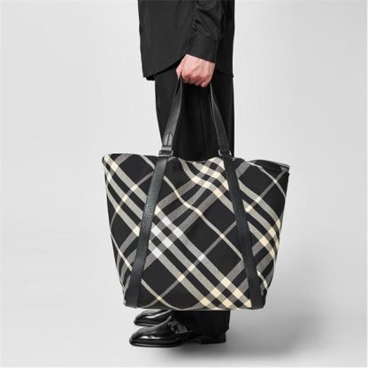 BURBERRY Large Check Tote Bag Unisex Black/Calico  for sale