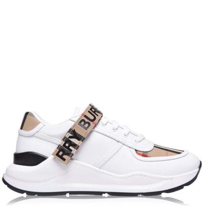 BURBERRY Leather And Vintage Check Trainers Men Beige/Wht A7026  for sale