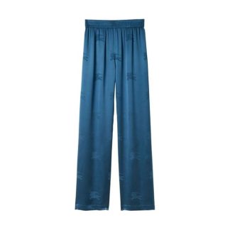 BURBERRY Logo-Jacquard Wide-Leg Satin Trousers Women Navy B5363  for sale