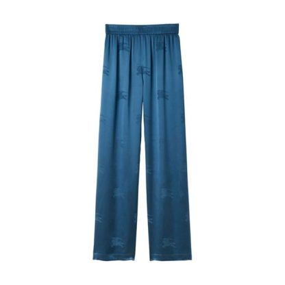 BURBERRY Logo-Jacquard Wide-Leg Satin Trousers Women Navy B5363  for sale