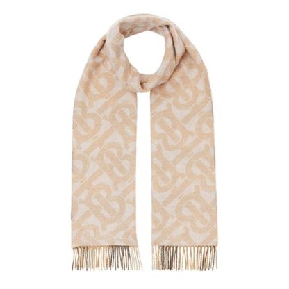 BURBERRY Reversible Check And Monogram Cashmere Scarf Women Scarves Alabaster A2888 for sale