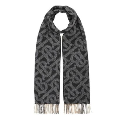 BURBERRY Reversible Check And Monogram Cashmere Scarf Women Scarves Blk/Wht A6590 for sale