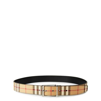 BURBERRY Reversible Check Belt Men Beige/Silver  for sale