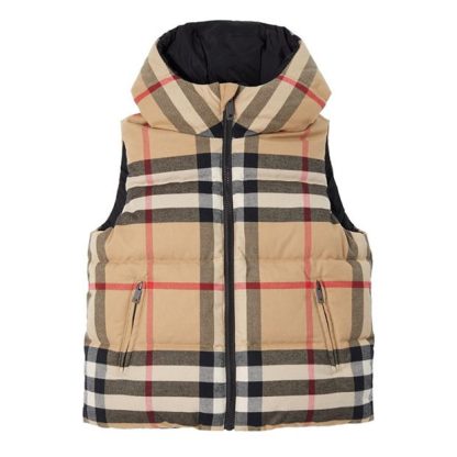 BURBERRY Reversible Check Puffer Gilet Junior Kids Beige A7028  for sale