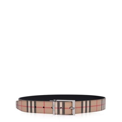 BURBERRY Reversible Vintage Check E-Canvas And Leather Belt Unisex Biege/Black  for sale