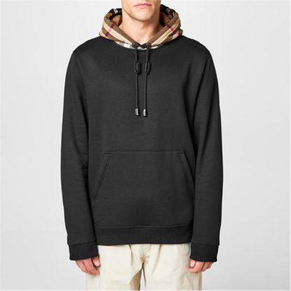 BURBERRY Samuel Check Over-The-Head Hoodie Men Black A1189  for sale