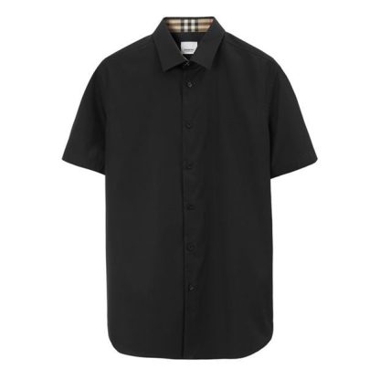 BURBERRY Sherfield Ekd Shirt Men Plain Shirt - Short Sleeve Black A1189 for sale