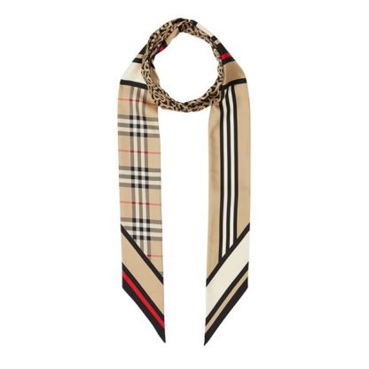 BURBERRY Slim Check Silk Scarf Women Archbeige A7026  for sale