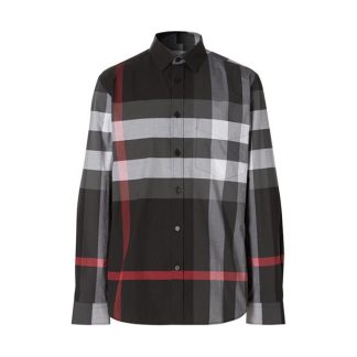 BURBERRY Somerton Long Sleeved Shirt Men Patterned Shirt - Long Sleeve Charcoal A1008 for sale