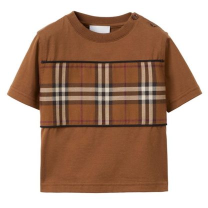 BURBERRY Vintage Check Panel T Shirt Kids Regular Fit T-Shirts Drk Brwn A8900 for sale