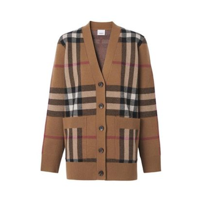 BURBERRY Wool Cashmere Jacquard Cardigan Women Birchbrwn A8773  for sale