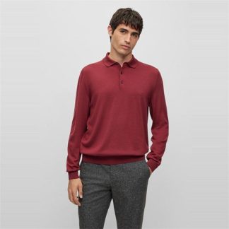 Boss Bono-L 10243945 01 Men Long Sleeve Polos Dark Red 602 for sale