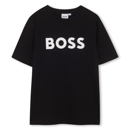 Boss Boss Large Logo T-Shirt Juniors Kids Regular Fit T-Shirts Black 09B for sale