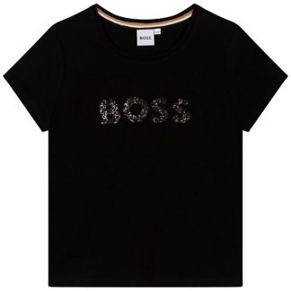 Boss Boss Logo T-Shirt Junior Girls Kids Regular Fit T-Shirts Black 09B for sale