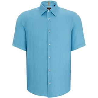 Boss Boss Rash 2 10247386 01 Men Plain Shirt - Short Sleeve Open Blue 486 for sale