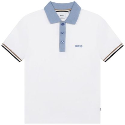 Boss Boss Stripe Arm Polo Shirt Junior Boys Kids White 10P  for sale