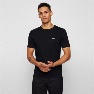 Boss Curved Logo T Shirt Men Regular Fit T-Shirts Black 001 for sale