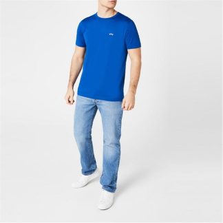 Boss Curved Logo T Shirt Men Regular Fit T-Shirts Med Blue 420 for sale