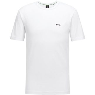 Boss Curved Logo T Shirt Men Regular Fit T-Shirts White 100 for sale