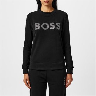 Boss Diamante Logo Sweatshirt Women Crew Sweaters Black 001 for sale