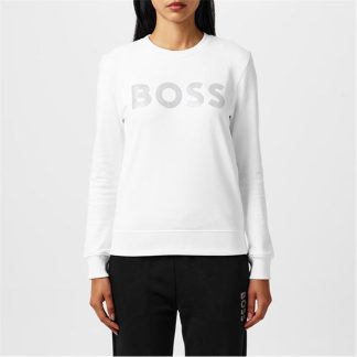 Boss Diamante Logo Sweatshirt Women Crew Sweaters White 100 for sale