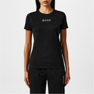 Boss Diamante Logo T-Shirt Women Regular Fit T-Shirts Black 001 for sale